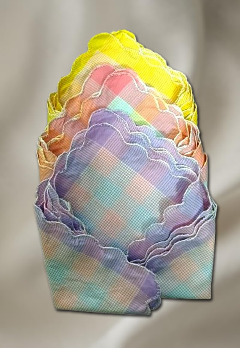 Women Hanky Big Size 30x30 CMS Set of 12 Pieces Soft Pure Cotton Checkered Printed Color Hankies Ladies Girls Kids Handkerchief (12)