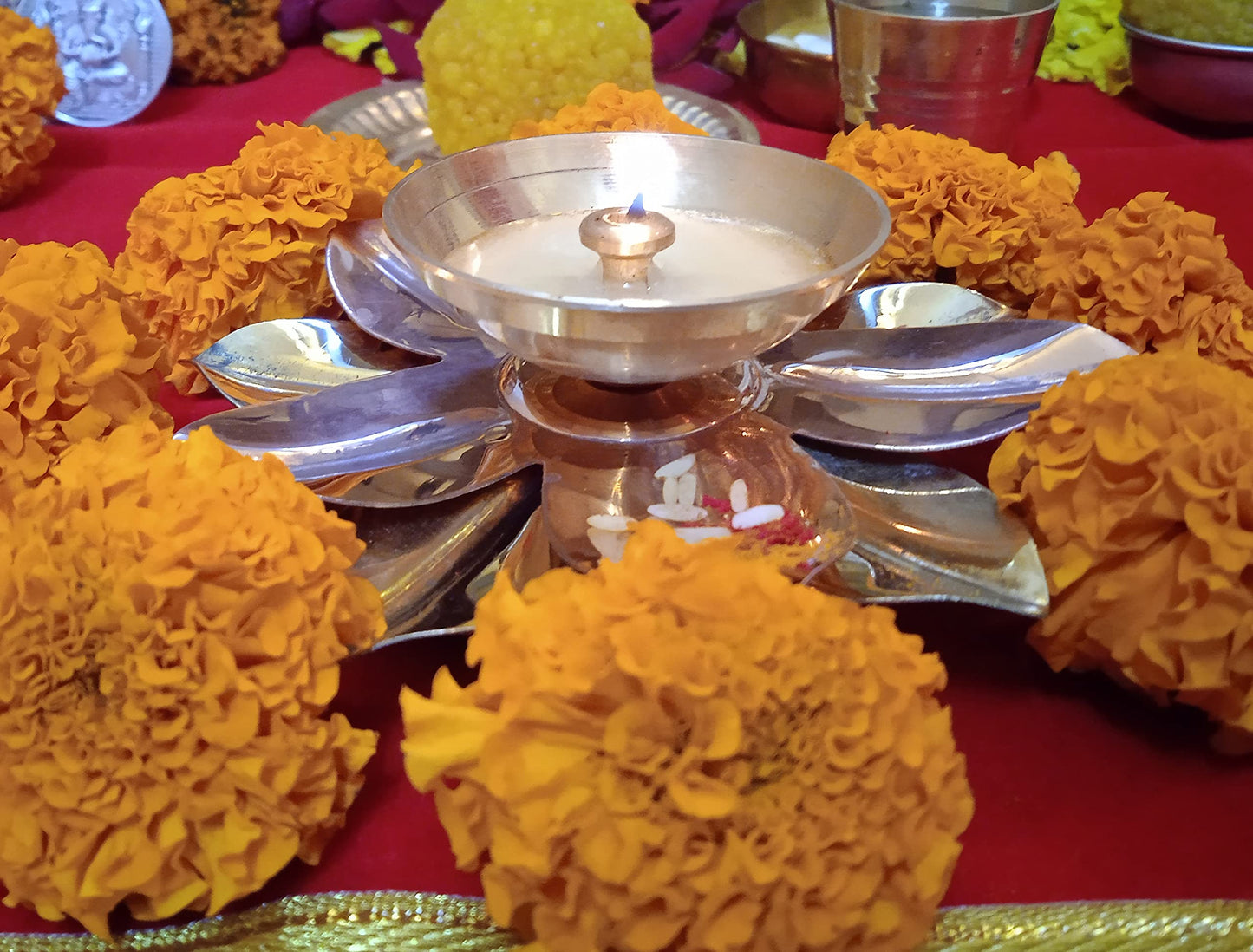 Brass and Copper Kamal Lotus Diya Laxmi Kuber Kamal On Stand (Lotus Diya)