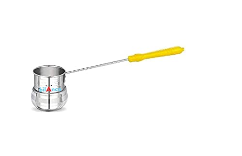 Water Ladle with Handle for Matka Poring Pouring Dispenser Stainless Steel Glass Lota Ghada Oil Dosa Mugs (Yellow_Big)