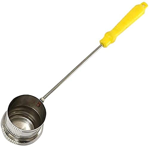 Water Ladle with Handle for Matka Poring Pouring Dispenser Stainless Steel Glass Lota Ghada Oil Dosa Mugs (Yellow_Big)
