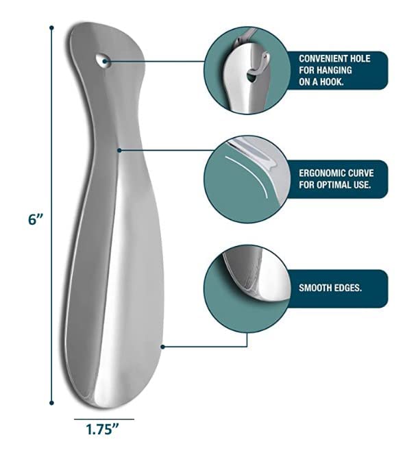 Metal Shoe Horn 6 Inches Long 1.75" Width Travel Shoe Helper for Kids Adults Multi