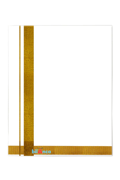 bilAnca White Pure Cotton Single Dhoti for Men with Gold Border | Traditional Wedding, Pooja & Festival Wear | Comfortable, Breathable & Lightweight Ethnic Dhoti (Cotton Blend, 2 Meter)