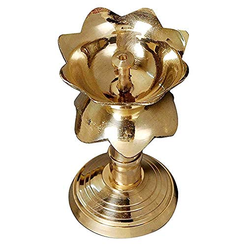 Brass Akhand Jyoti Laxmi Kuber Kamal Lotus Diya On Stand (Kamal Diya)
