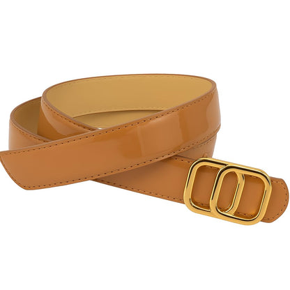 Women's Faux Leather Belt with Gold and Silver Designer Buckle, Slim Waist Belt, Fashion Accessory for Jeans and Dresses, 3cm Width, 42 Inch Lenghth