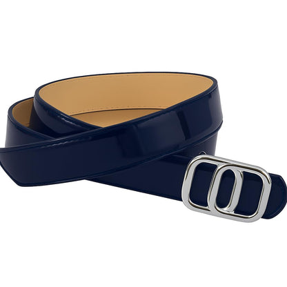 Women's Faux Leather Belt with Gold and Silver Designer Buckle, Slim Waist Belt, Fashion Accessory for Jeans and Dresses, 3cm Width, 42 Inch Lenghth