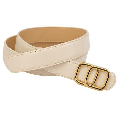 Women's Faux Leather Belt with Gold and Silver Designer Buckle, Slim Waist Belt, Fashion Accessory for Jeans and Dresses, 3cm Width, 42 Inch Lenghth