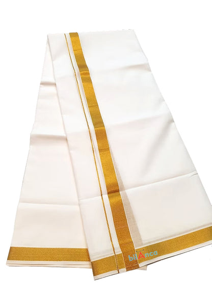 bilAnca White Pure Cotton Single Dhoti for Men with Gold Border | Traditional Wedding, Pooja & Festival Wear | Comfortable, Breathable & Lightweight Ethnic Dhoti (Cotton Blend, 2 Meter)