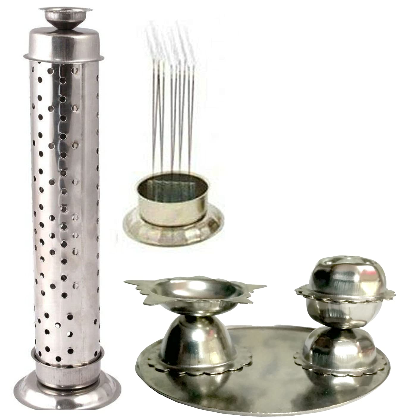 Safety Incense Agarbatti Holder Case Diya Stand Kapoor Daani with Ash Catcher Material: Steel | Spiritual Lucky Yoga Decor (Incense CASE)