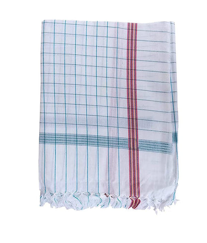 Big Size Traditional 28 x 57 inches 300 GSM 100% Pure Cotton Khadi White Checks Gamcha Bath Highly Absorbing Gamosa Towel Men Women Best All Season (1)