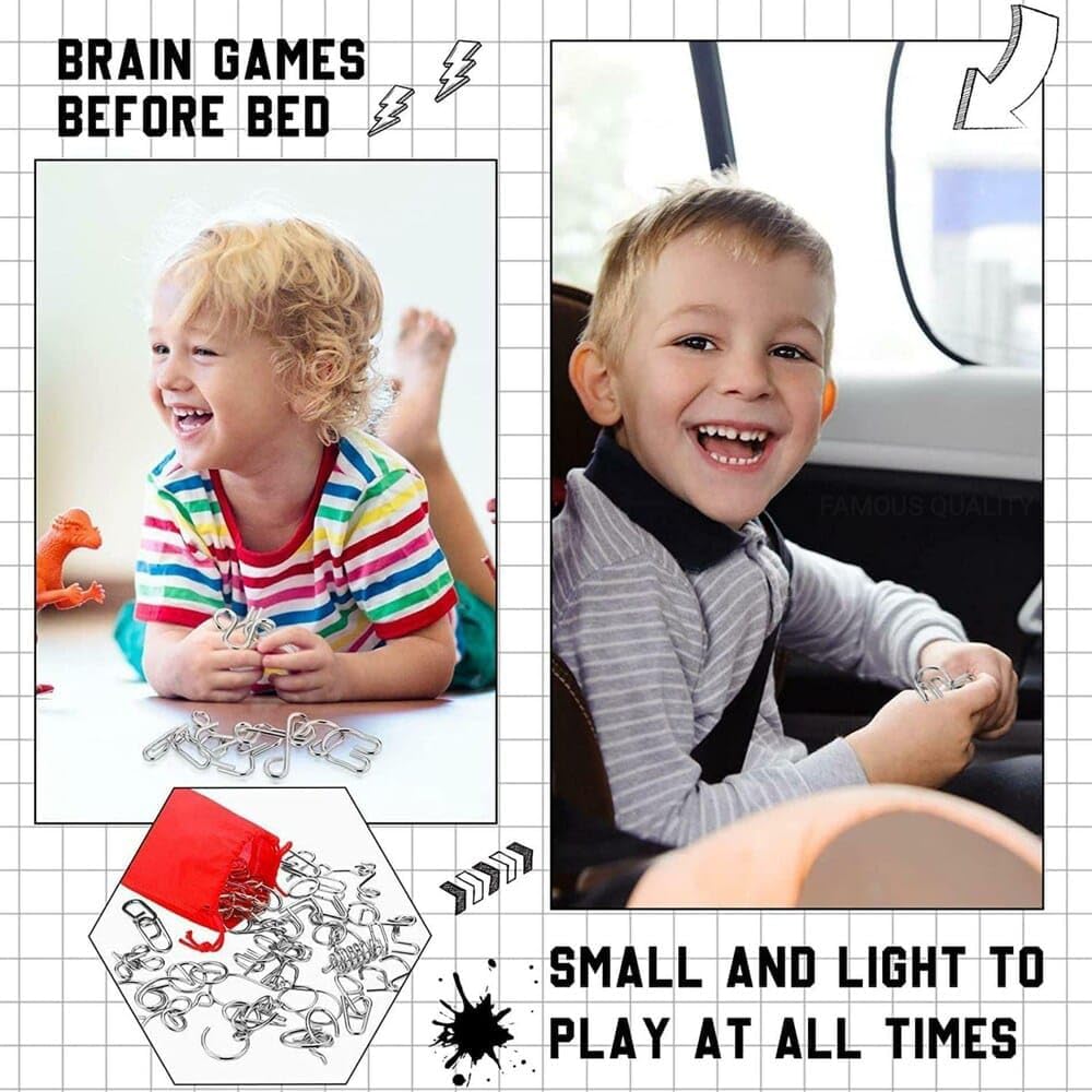 Metal Puzzle Toys Brain Teasers Stainless Steel Wire | Assorted Mental Game Return Gifts, Party Favors, Prizes | Disentanglement | Puzzle Unlock Interlock (Set of 6)