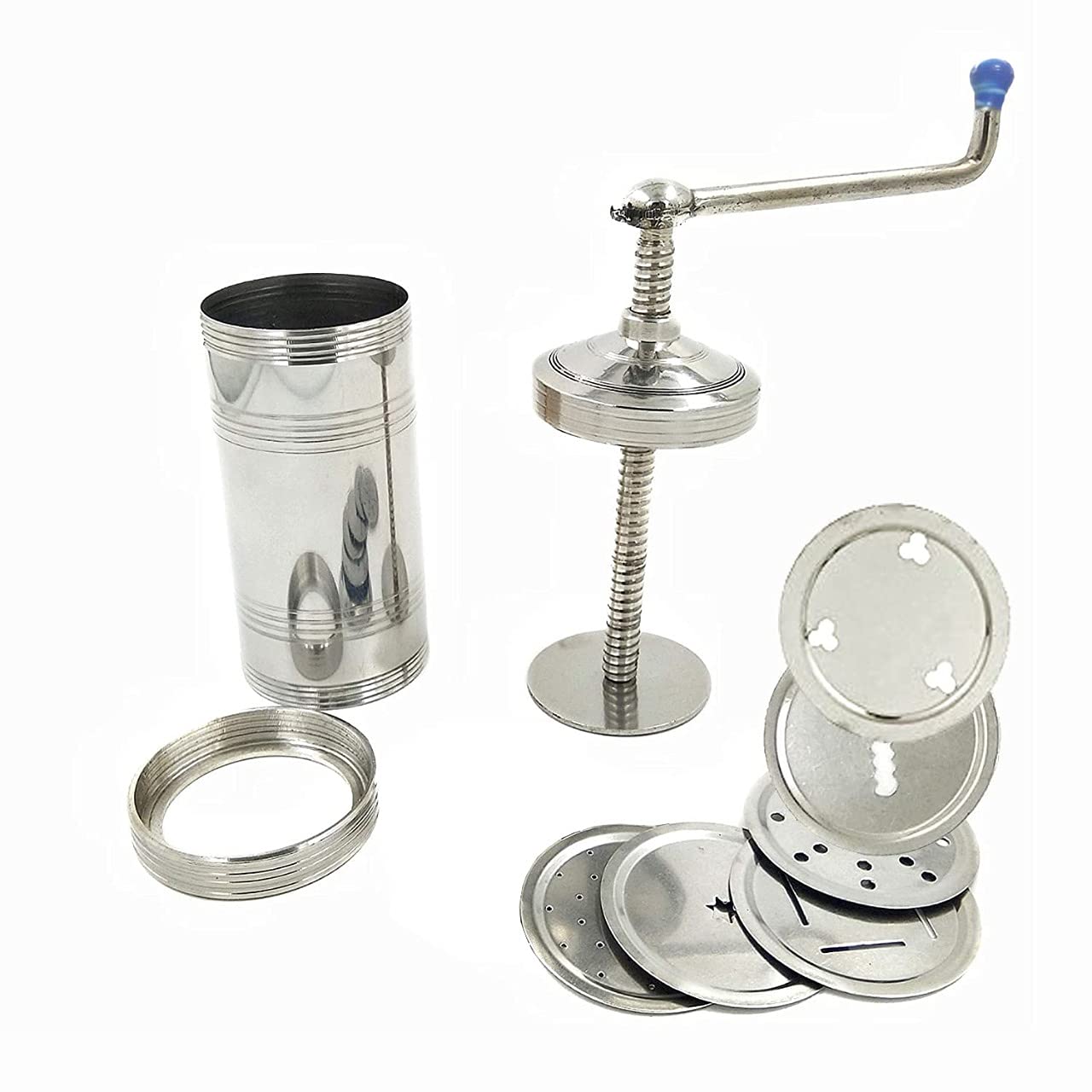 Number 8, 6 Six Jali Ring Sev Sancha Gathiya Murukulu Janthikulu Chakli Maker Machine Steel Grater and Slicer (Steel Color)