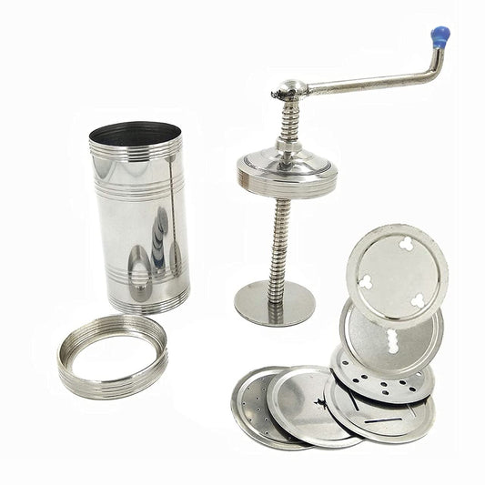 Number 8, 6 Six Jali Ring Sev Sancha Gathiya Murukulu Janthikulu Chakli Maker Machine Steel Grater and Slicer (Steel Color)