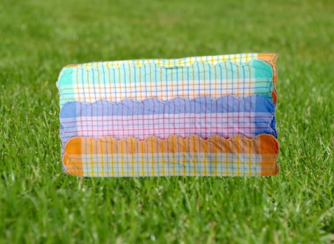 Women Hanky Big Size 30x30 CMS Set of 12 Pieces Soft Pure Cotton Checkered Printed Color Hankies Ladies Girls Kids Handkerchief (12)