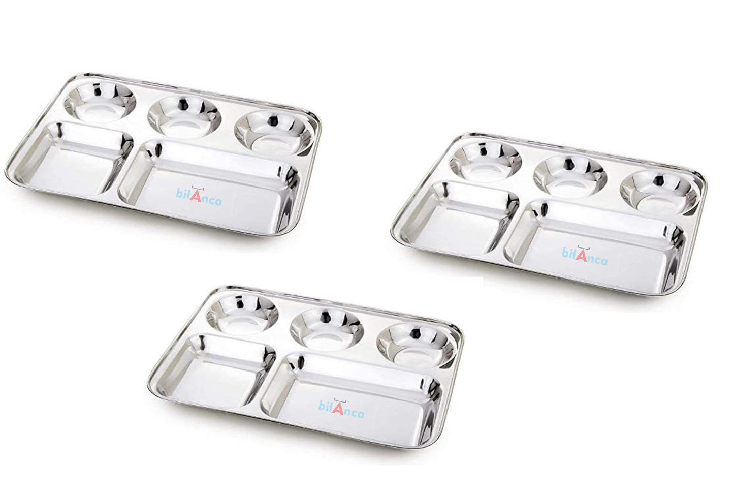 Stainless Steel Dinner Compartment Plate Partition Thali Heavy Duty | 2 Sections Mess Trays | Camping | Events | Pav Bhaji Plate | 9" / 5" Inch (2 PARTITION_6 THALI)