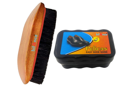 Horsehair Shine Shoes Brush Cleaning Leather Shoes Boots Care Brushes (Brush+Small Shiner)