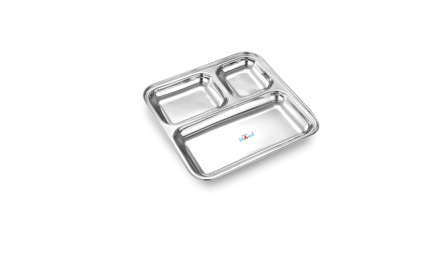 Stainless Steel Dinner Compartment Plate Partition Thali Heavy Duty | 2 Sections Mess Trays | Camping | Events | Pav Bhaji Plate | 9" / 5" Inch (2 PARTITION_6 THALI)