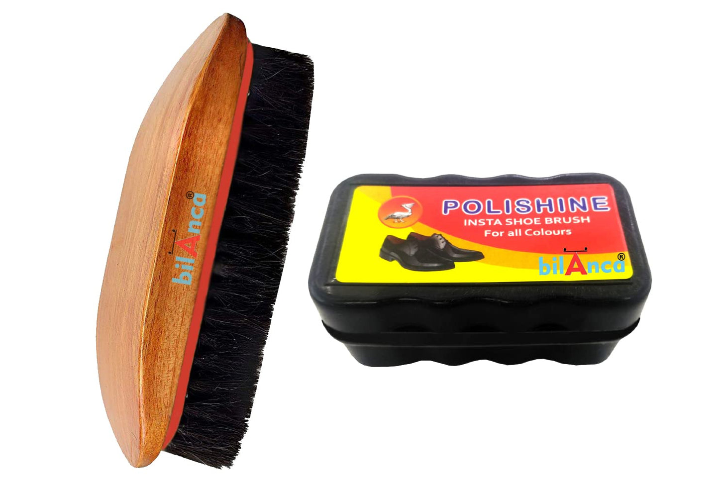 Horsehair Shine Shoes Brush Cleaning Leather Shoes Boots Care Brushes (Brush+Small Shiner)
