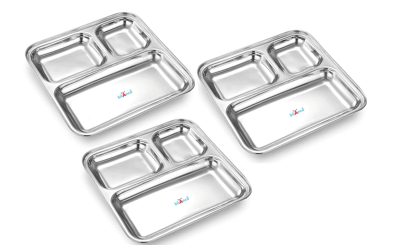Stainless Steel Dinner Compartment Plate Partition Thali Heavy Duty | 2 Sections Mess Trays | Camping | Events | Pav Bhaji Plate | 9" / 5" Inch (2 PARTITION_6 THALI)