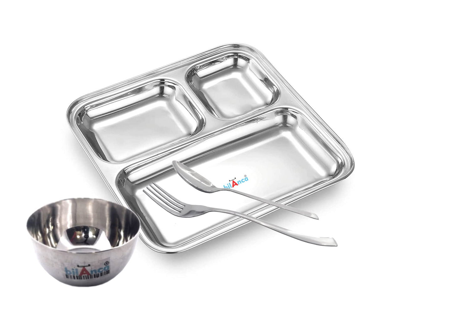 Stainless Steel Dinner Compartment Plate Partition Thali Heavy Duty | 2 Sections Mess Trays | Camping | Events | Pav Bhaji Plate | 9" / 5" Inch (2 PARTITION_6 THALI)