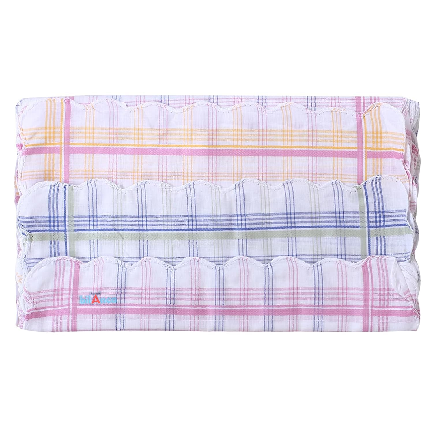 Women Hanky Big Size 30x30 CMS Set of 12 Pieces Soft Pure Cotton Checkered Printed Color Hankies Ladies Girls Kids Handkerchief (12)