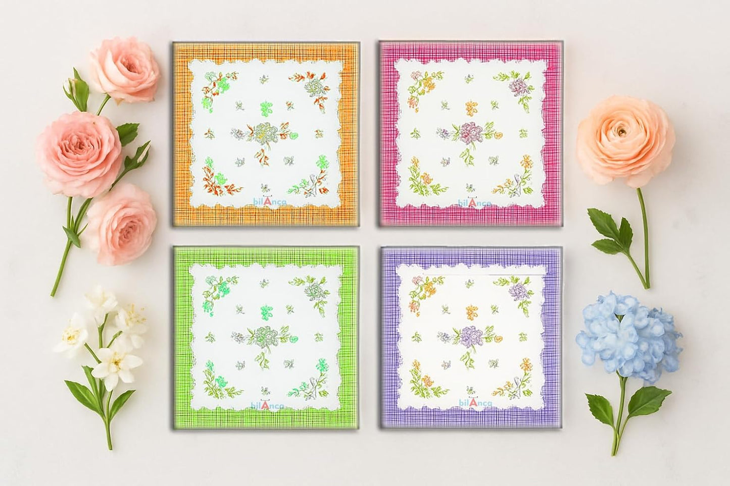 Pure Cotton Women Handkerchief Color Flower Printed Big Size Set of 12 Pieces Set Soft Hankies Ladies Girls Kids 12x12 Inches | 30x30 CMS (12)