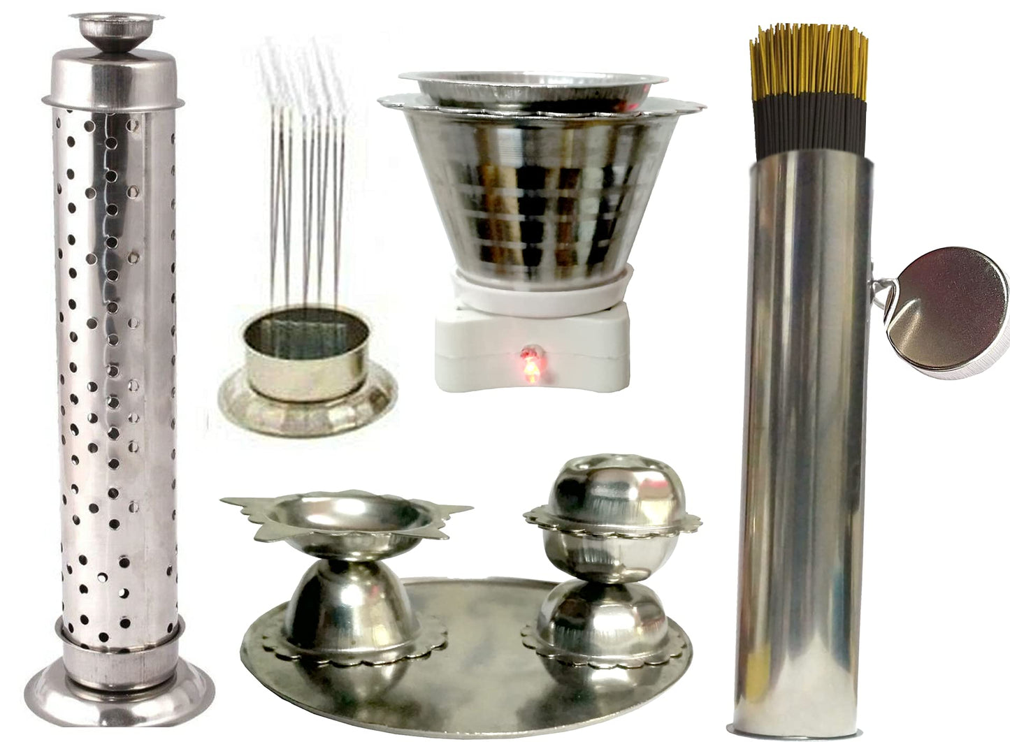 Safety Incense Agarbatti Holder Case Diya Stand Kapoor Daani with Ash Catcher Material: Steel | Spiritual Lucky Yoga Decor (Incense CASE)