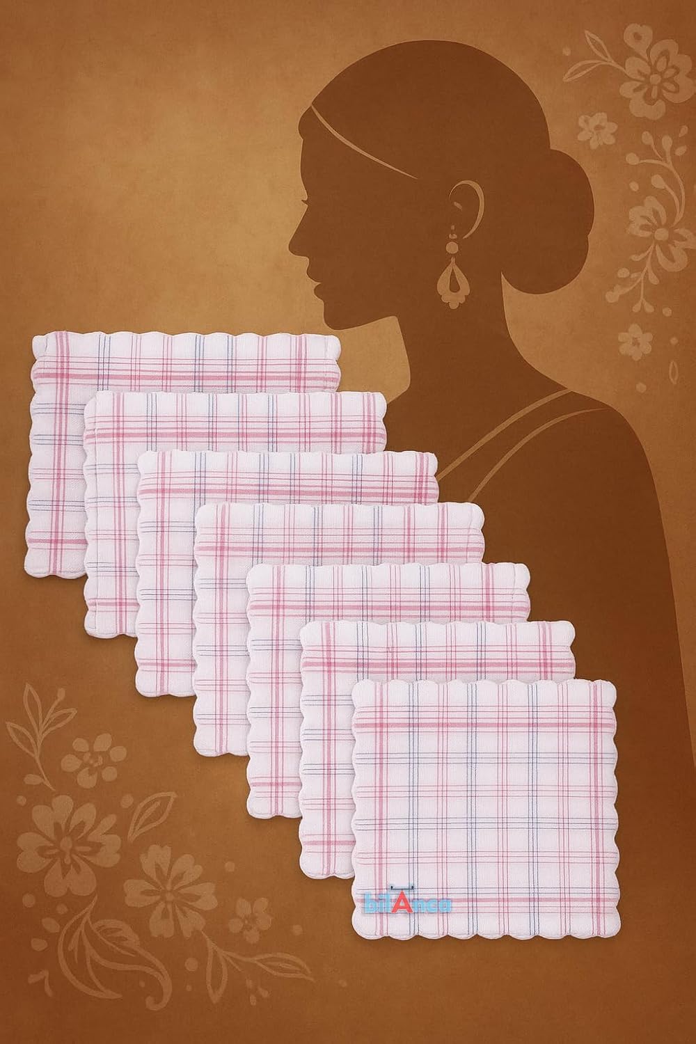 Women Hanky Big Size 30x30 CMS Set of 12 Pieces Soft Pure Cotton Checkered Printed Color Hankies Ladies Girls Kids Handkerchief (12)