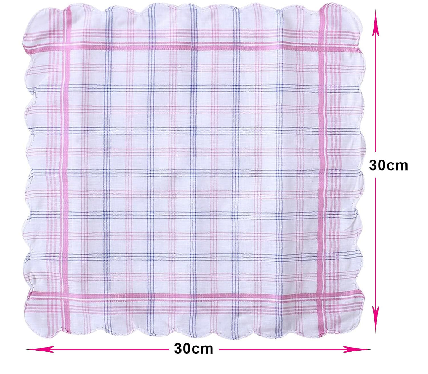Women Hanky Big Size 30x30 CMS Set of 12 Pieces Soft Pure Cotton Checkered Printed Color Hankies Ladies Girls Kids Handkerchief (12)