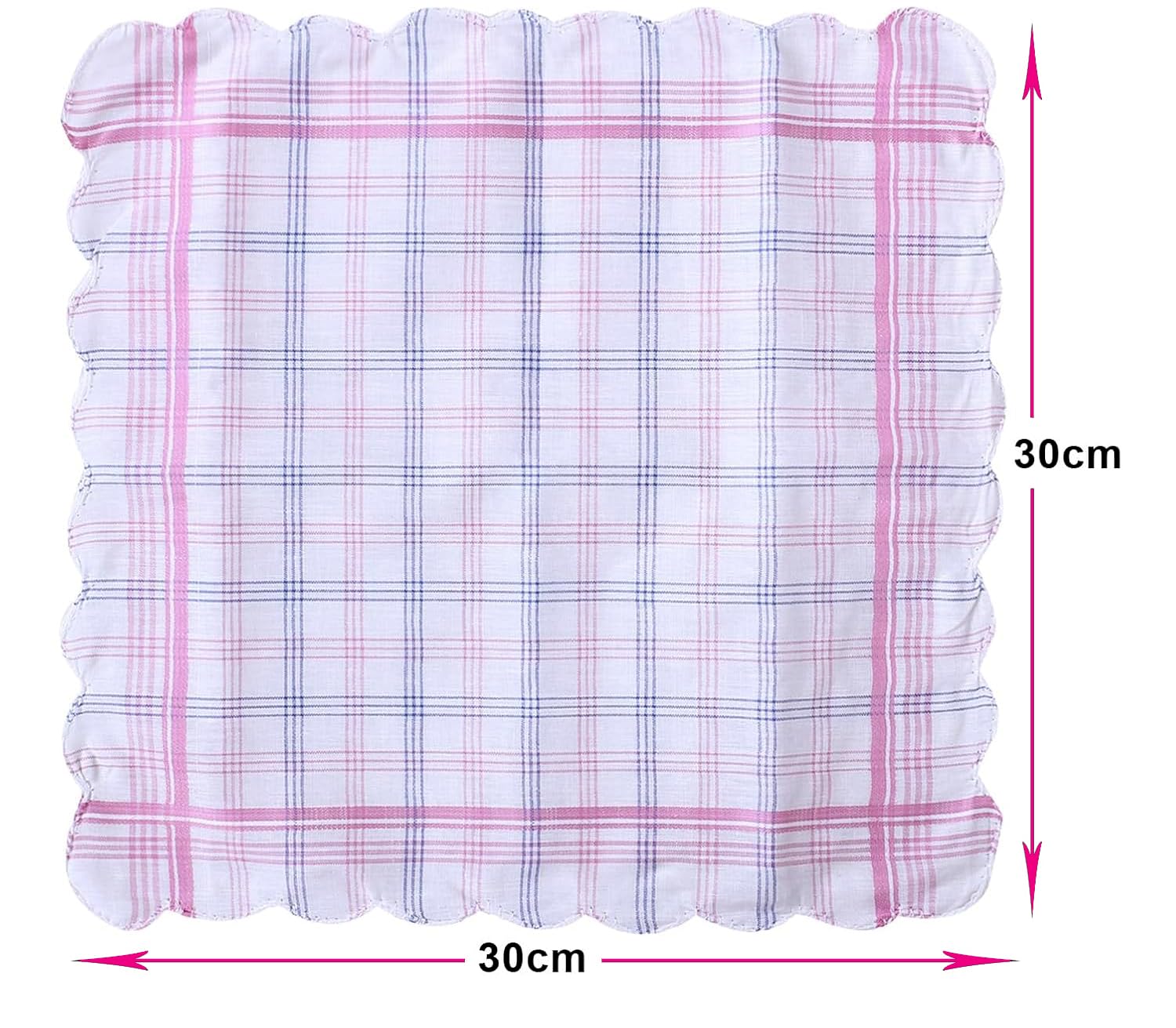 Women Hanky Big Size 30x30 CMS Set of 12 Pieces Soft Pure Cotton Checkered Printed Color Hankies Ladies Girls Kids Handkerchief (12)