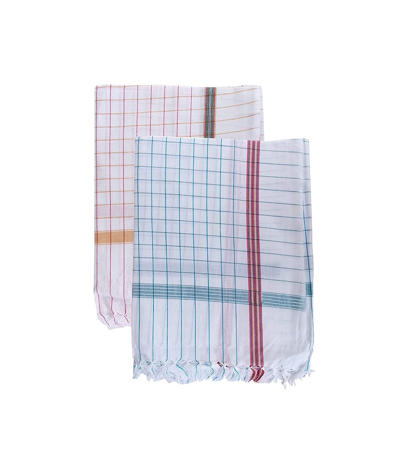 Big Size Traditional 28 x 57 inches 300 GSM 100% Pure Cotton Khadi White Checks Gamcha Bath Highly Absorbing Gamosa Towel Men Women Best All Season (1)