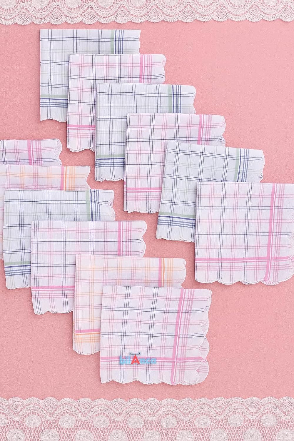 Women Hanky Big Size 30x30 CMS Set of 12 Pieces Soft Pure Cotton Checkered Printed Color Hankies Ladies Girls Kids Handkerchief (12)