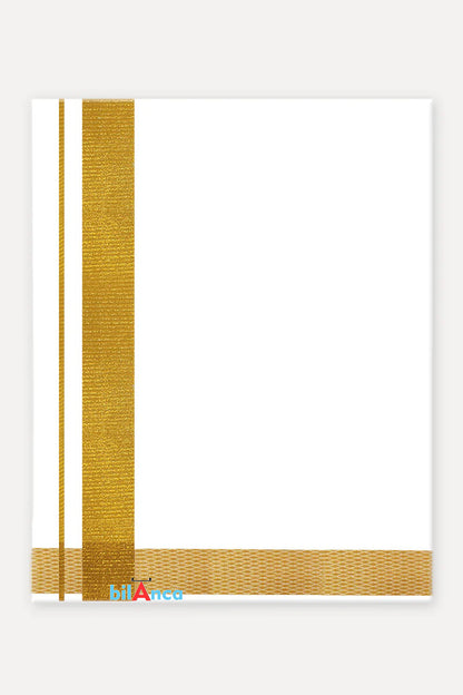 bilAnca White Pure Cotton Single Dhoti for Men with Gold Border | Traditional Wedding, Pooja & Festival Wear | Comfortable, Breathable & Lightweight Ethnic Dhoti (Cotton Blend, 2 Meter)